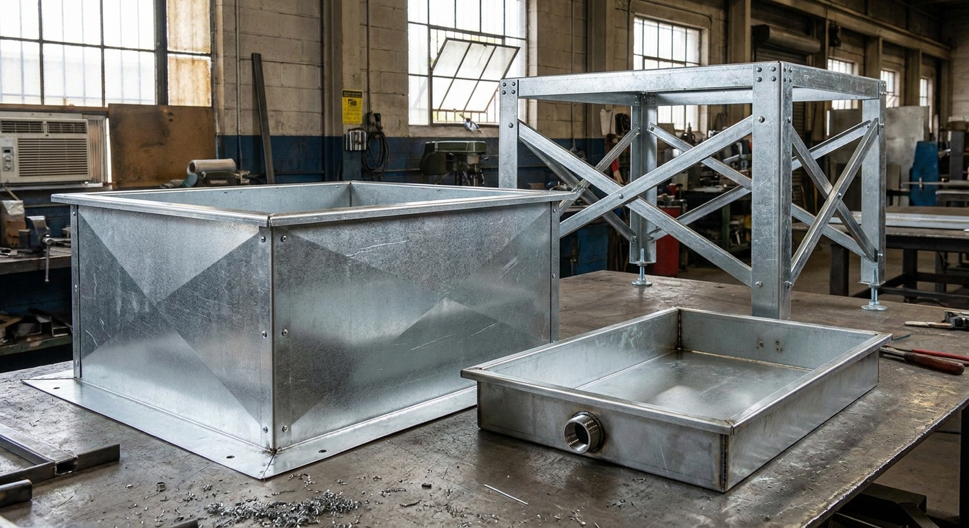 Fabricated sheet metal HVAC equipment curbs, stands and drain pans